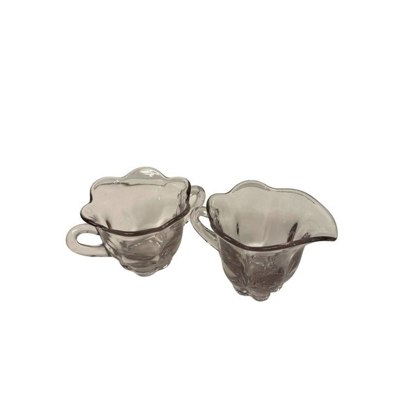 Vintage Canterbury Glass Scalloped Tulip Sugar and Creamer Set‎ Clear 1940 - Picture 3 of 9